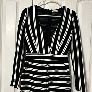 Silence + Noise Romper Womens Small Black White Striped Long Sleeve
